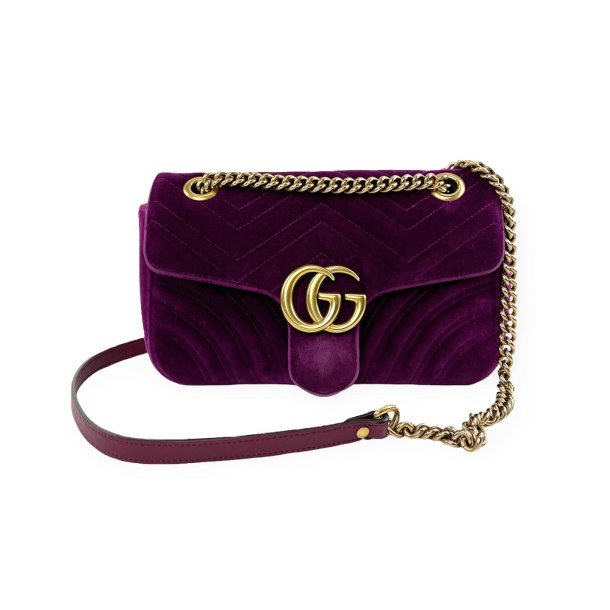 GUCCI VELVET PURPLE MARMONT SHOULDER BAG 