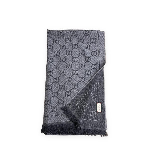 GUCCI MONOGRAM WOOL SCARF GREY 