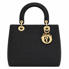 Lady Dior H�ndtaske Sort med Guldfarvede Detaljer 32 cm