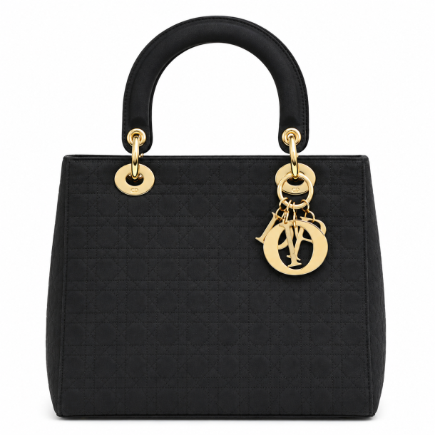 Lady Dior H�ndtaske Sort med Guldfarvede Detaljer 32 cm