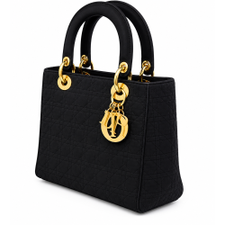 Lady Dior H�ndtaske Sort med Guldfarvede Detaljer 32 cm