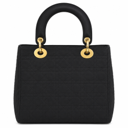 Lady Dior H�ndtaske Sort med Guldfarvede Detaljer 32 cm